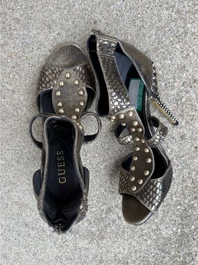 Guess Carole Bronze Multi Leather Open Toe Gladiator Studded High Heels Size 7